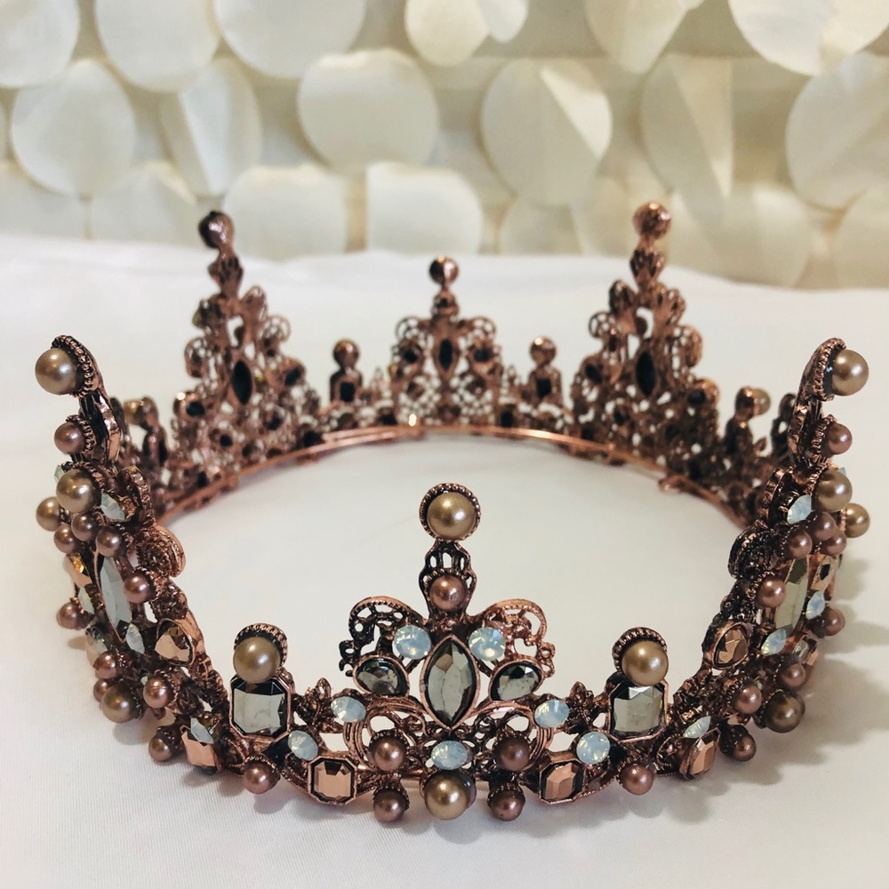 Rose Gold Metal Jeweled Crown - Picture 1 of 3